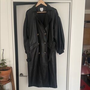 VILA Black Faux Leather Trench Coat EU 38 US8